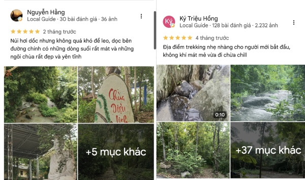 Đánh giá trên Google Maps tại núi Dinh